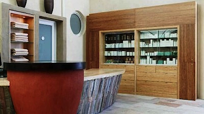 Cabinet made of compressed fiber bamboo panels in colours natural and coffee